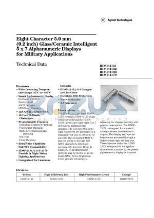 HDSP-2133 datasheet - Eight Character 5.0 mm (0.2 inch) Glass/Ceramic Intelligent 5 X 7 Alphanumeric Displays for Military Applications