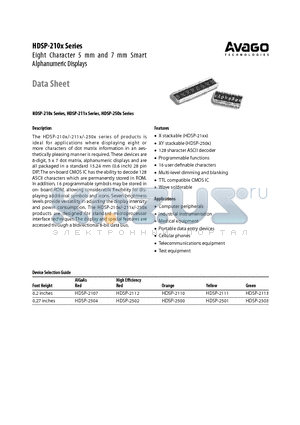 HDSP-211X datasheet - Eight Character 5 mm and 7 mm Smart Alphanumeric Displays