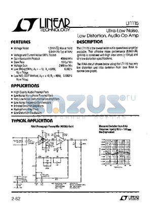 LT1115C datasheet - Ultra-Low Noise, Low Distortion, Audio Op Amp