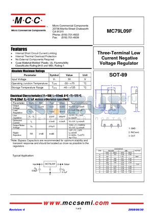 MC79L09F datasheet - Three-Terminal Low Current Negative Voltage Regulator