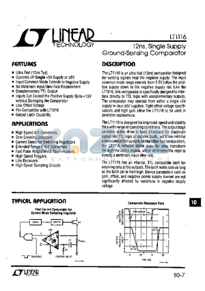 LT1116CS8 datasheet - 12ns, Single Supply Ground-Sensiing Comparator