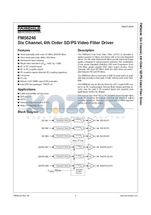 FMS6246MTC20X datasheet - Six Channel, 6th Order SD/PS Video Filter Driver