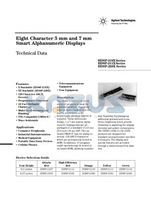 HDSP-250X datasheet - Eight Character 5 mm and 7 mm Smart Alphanumeric Displays