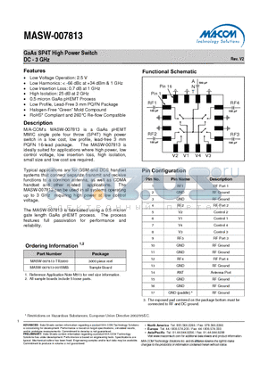 MASW-007813-TR3000 datasheet - GaAs SP4T High Power Switch DC - 3 GHz