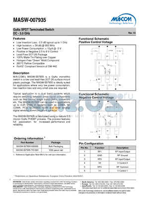 MASW-007935-000000 datasheet - GaAs SPDT Terminated Switch DC - 3.0 GHz