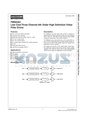 FMS6363CS datasheet - Low Cost Three Channel 6th Order High Definition Video Filter Driver