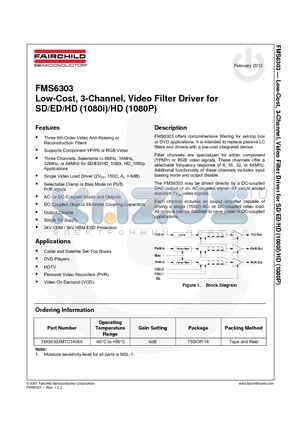 FMS6303_12 datasheet - Low-Cost, 3-Channel, Video Filter Driver for SD/ED/HD (1080i)/HD (1080P)