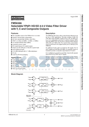 FMS6366 datasheet - Selectable YPbPr HD/SD 4:2:2 Video Filter Driver