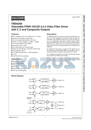 FMS6366_05 datasheet - Selectable YPbPr HD/SD 4:2:2 Video Filter Driver