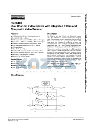 FMS6400CS datasheet - Dual Channel Video Drivers with Integrated Filters and Composite Video Summer