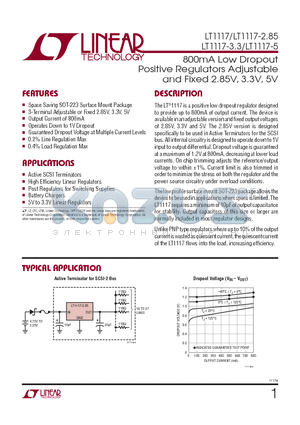 LT1117IST-2.85-PBF datasheet - 800mA Low Dropout Positive Regulators Adjustable and Fixed 2.85V, 3.3V, 5V