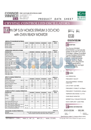 EGOV5S3M datasheet - 14 PIN DIP 5.0V HCMOS STRATUM 3 OCVCXO with OVEN READY MONITOR