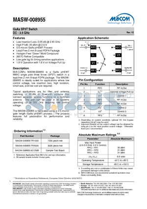 MASW-008955 datasheet - GaAs SP3T Switch DC - 3.5 GHz