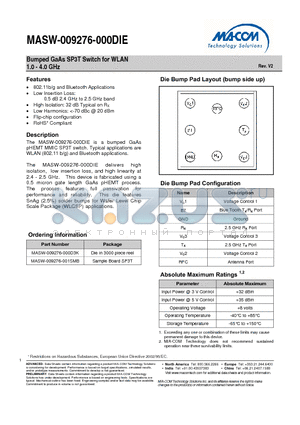 MASW-009276-000DIE_V2 datasheet - Bumped GaAs SP3T Switch for WLAN