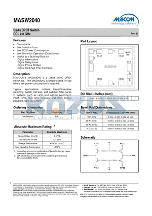 MASW2040 datasheet - GaAs DPDT Switch DC - 2.0 GHz