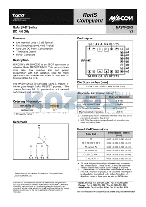 MASW4060G datasheet - GaAs SP4T Switch DC - 4.0 GHz