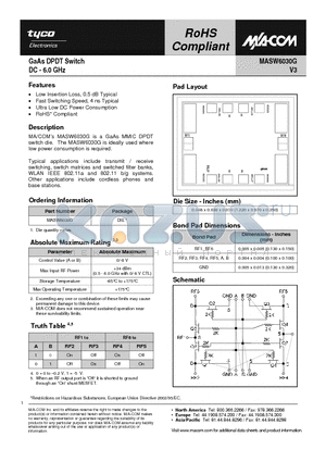 MASW6030G datasheet - GaAs DPDT Switch DC - 6.0 GHz