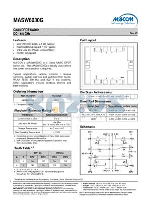 MASW6030G datasheet - GaAs DPDT Switch DC - 6.0 GHz