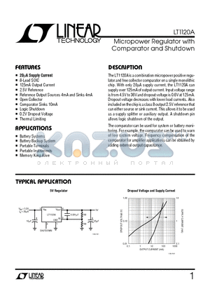 LT1120ACN8 datasheet - Micropower Regulator with Comparator and Shutdown