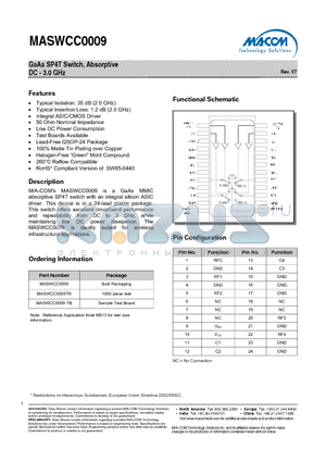 MASWCC0009 datasheet - GaAs SP4T Switch, Absorptive