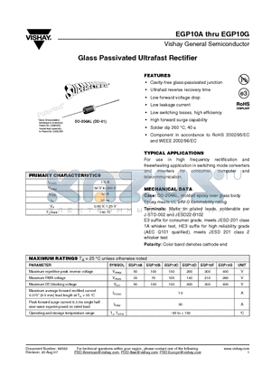 EGP10D datasheet - Glass Passivated Ultrafast Rectifier