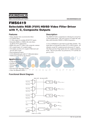 FMS6419MSA28 datasheet - Selectable RGB (YUV) HD/SD Video Filter Driver with Y, C, Composite Outputs