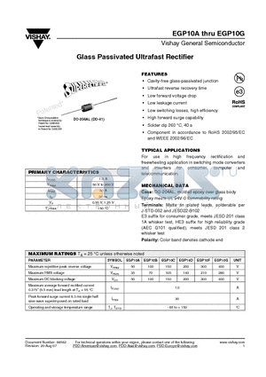 EGP10D-E3/73 datasheet - Glass Passivated Ultrafast Rectifier