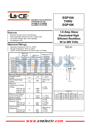 EGP10G datasheet - 1.0Amp glass passivated high efficient rectifiers 50to800 volts