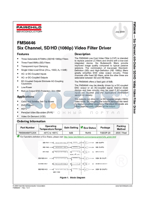 FMS6646MTC20X datasheet - Six Channel, SD/HD (1080p) Video Filter Driver