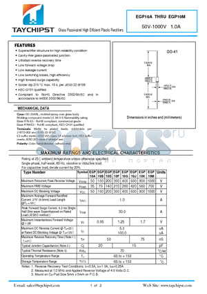 EGP10M datasheet - Glass Passivated High Efficient Plastic Rectifiers