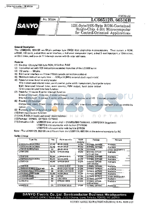 LC66512B datasheet - 12K-Byte/16K-Byte ROM-Contained Single-Chip 4-bit Microcomputer for Control-Oriented Applications