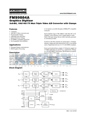 FMS9884A datasheet - 3x8-Bit, 108/140/175 Ms/s Triple Video A/D Converter with Clamps