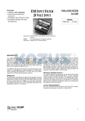 FMSA-461 datasheet - EMI INPUT FILTER 28 VOLT INPUT