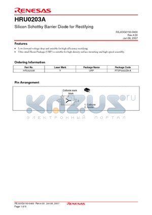 HRU0203A datasheet - Silicon Schottky Barrier Diode for Rectifying