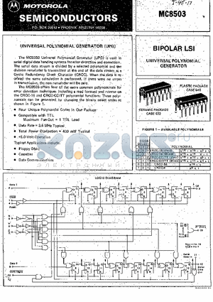 MC8503 datasheet - UNIVERSAL POLYNOMIAL GENERATOR (UPG)