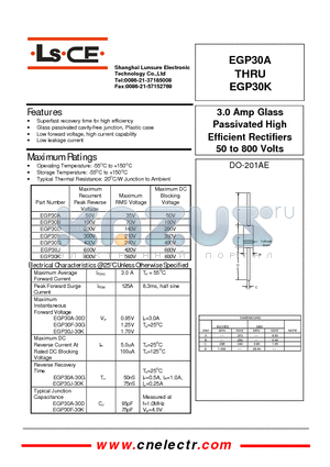 EGP30B datasheet - 3.0Amp glass passivated high efficient rectifiers 50to800 volts