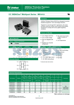 P3104UALXX datasheet - SIDACtor^ Multiport Series MS-013 are designed to protect baseband equipment