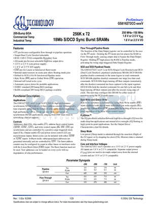 GS816272CC-150V datasheet - 256K x 72 18Mb S/DCD Sync Burst SRAMs