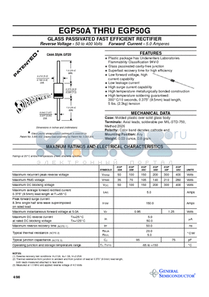 EGP50A datasheet - GLASS PASSIVATED FAST EFFICIENT RECTIFIER