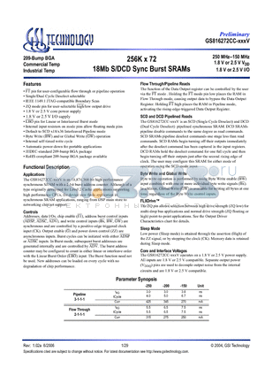 GS816272CGC-200V datasheet - 256K x 72 18Mb S/DCD Sync Burst SRAMs