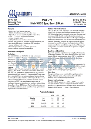 GS816273C datasheet - 256K x 72 18Mb S/DCD Sync Burst SRAMs