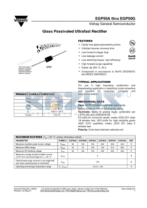 EGP50D datasheet - Glass Passivated Ultrafast Rectifier