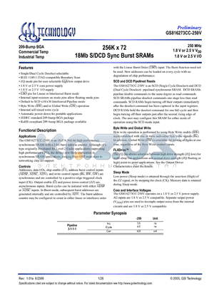 GS816273CC-250IV datasheet - 256K x 72 18Mb S/DCD Sync Burst SRAMs