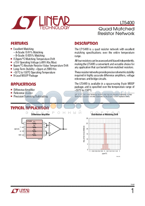 LT1167 datasheet - Quad Matched Resistor Network Long-Term Stability: <2ppm at 2000 Hrs