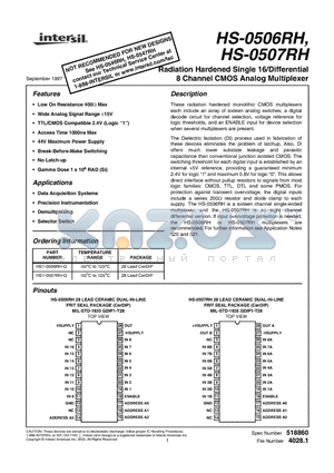HS-0507RH datasheet - Radiation Hardened Single 16/Differential 8 Channel CMOS Analog Multiplexer