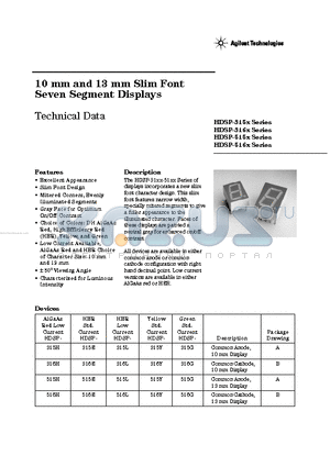 HDSP-315X datasheet - 10 mm and 13 mm Slim Font Seven Segment Displays