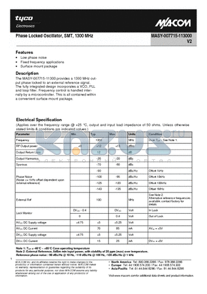 MASY-007715-113000 datasheet - Phase Locked Oscillator, SMT, 1300 MHz