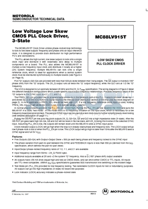 MC88LV915T datasheet - LOW SKEW CMOS PLL CLOCK DRIVER