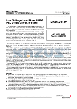 MC88LV915T datasheet - Low Voltage Low Skew CMOS PLL Clock Driver, 3-State