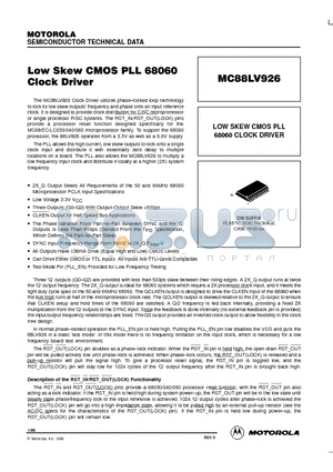 MC88LV926 datasheet - LOW SKEW CMOS PLL 68060 CLOCK DRIVER